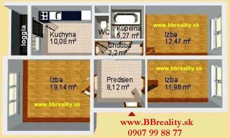 3-izbový byt, Banská Bystrica- Sásová, Starohorská, 74 m2 | 700 €/mes.  | foto