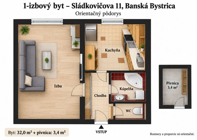 1-izbový byt, Banská Bystrica, Sládkovičova, 36 m2 | 132.000 €  | foto