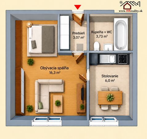 1-izbový byt, Banská Bystrica, Moskovská, 30 m2 | 448 €/mes. vrátane energií  | foto
