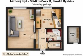 1-izbový byt, Banská Bystrica, Sládkovičova, 36&nbsp;m2 | img